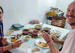 Coconut chutney preparation in South Indian cooking class Rishikesh