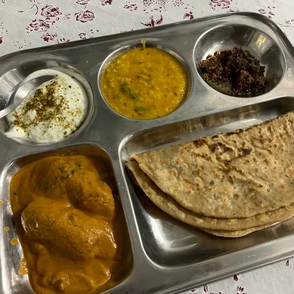 Traditional vegetarian Indian thali made in cooking class in Rishikesh